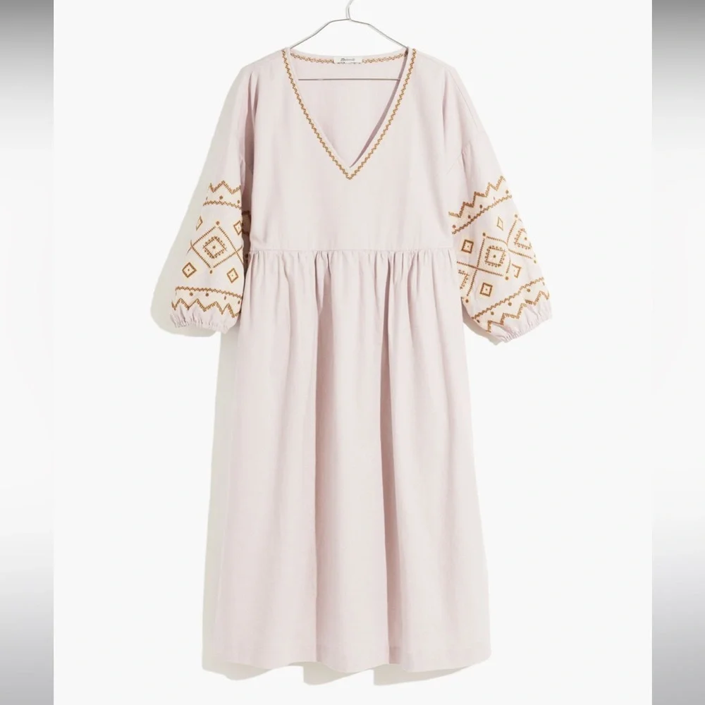 NWOT Madewell Petite Embroidered-Sleeve Popover Midi Dress - Medium - Lavender - Picture 4 of 10